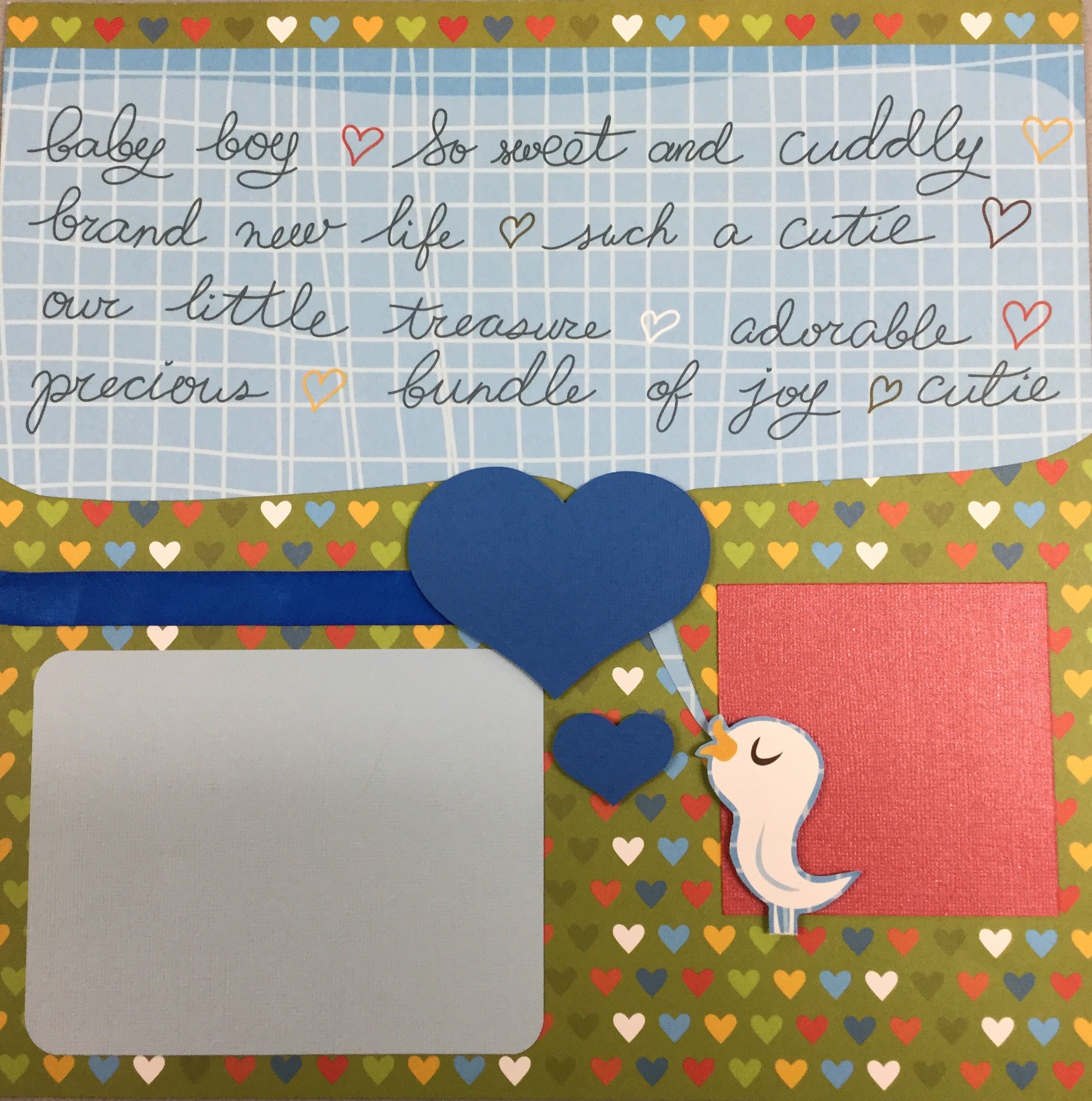 image_dffee65e-5471-4f97-9540-7629bb0661d8 Premade Page BABY BOY BIRDIE 12x12 Scrapbook Page - Image 1