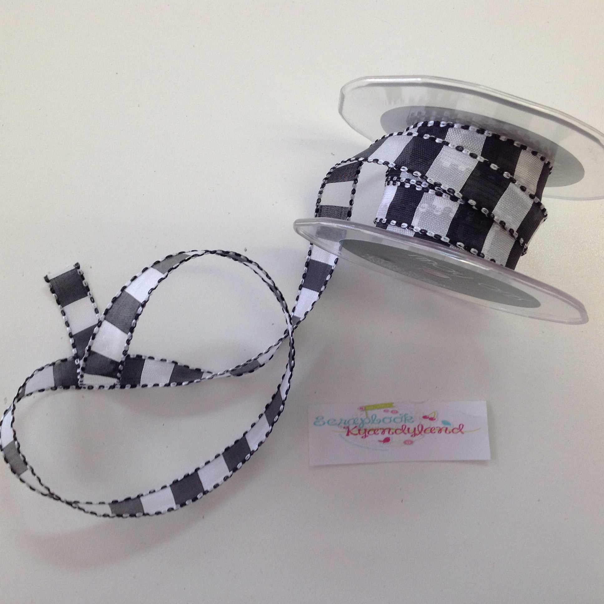 image_e2a81ef3-c5c9-470c-8e5c-2d3d6afefc9f May Arts 1/2" STITCHED SQUARES Ribbon Trim 1 yard yd - Image 1