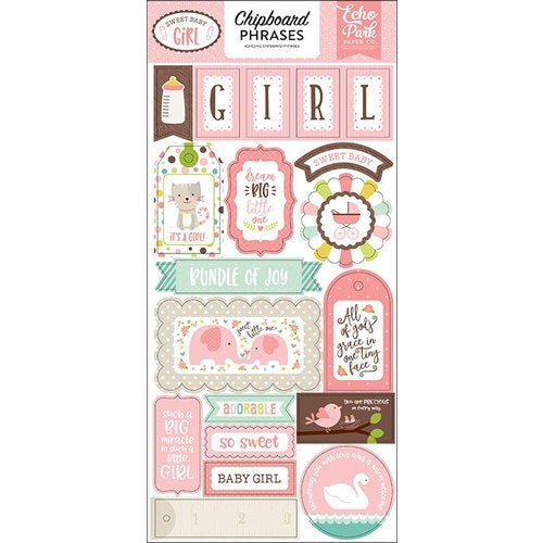 image_e4e34ffc-a1f8-45f7-9d0f-8730c336e7db Echo Park 6"x12" SWEET BABY GIRL 2 Chipboard Phrases 19 pc - Image 1