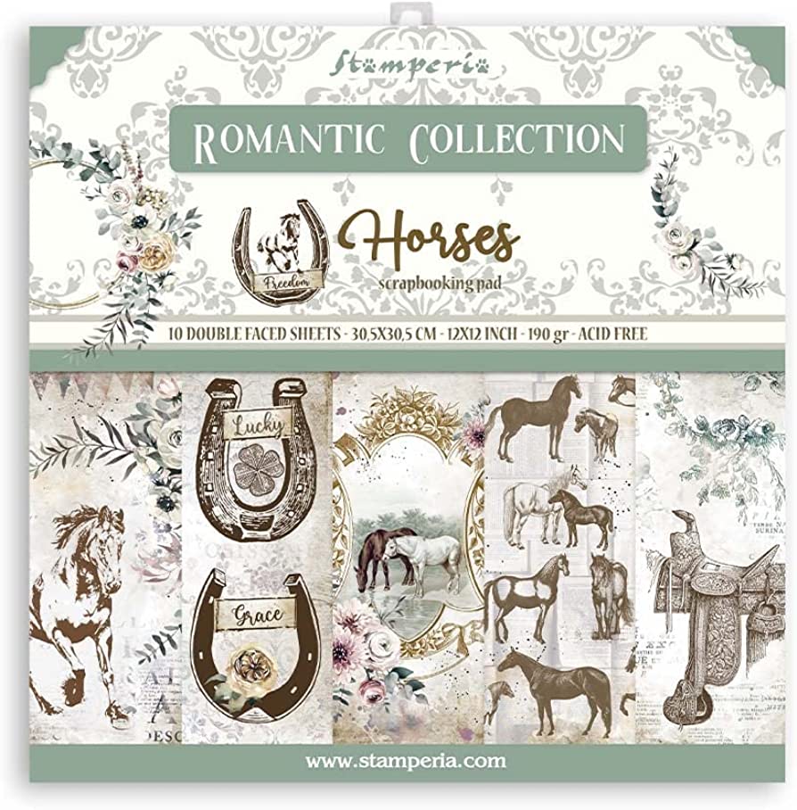 image_f912f5fe-3a6b-4bdb-bc25-1932a8228793 Stamperia HORSES Romantic Collection 12"X12" Scrapbook Paper Pad - Image 1