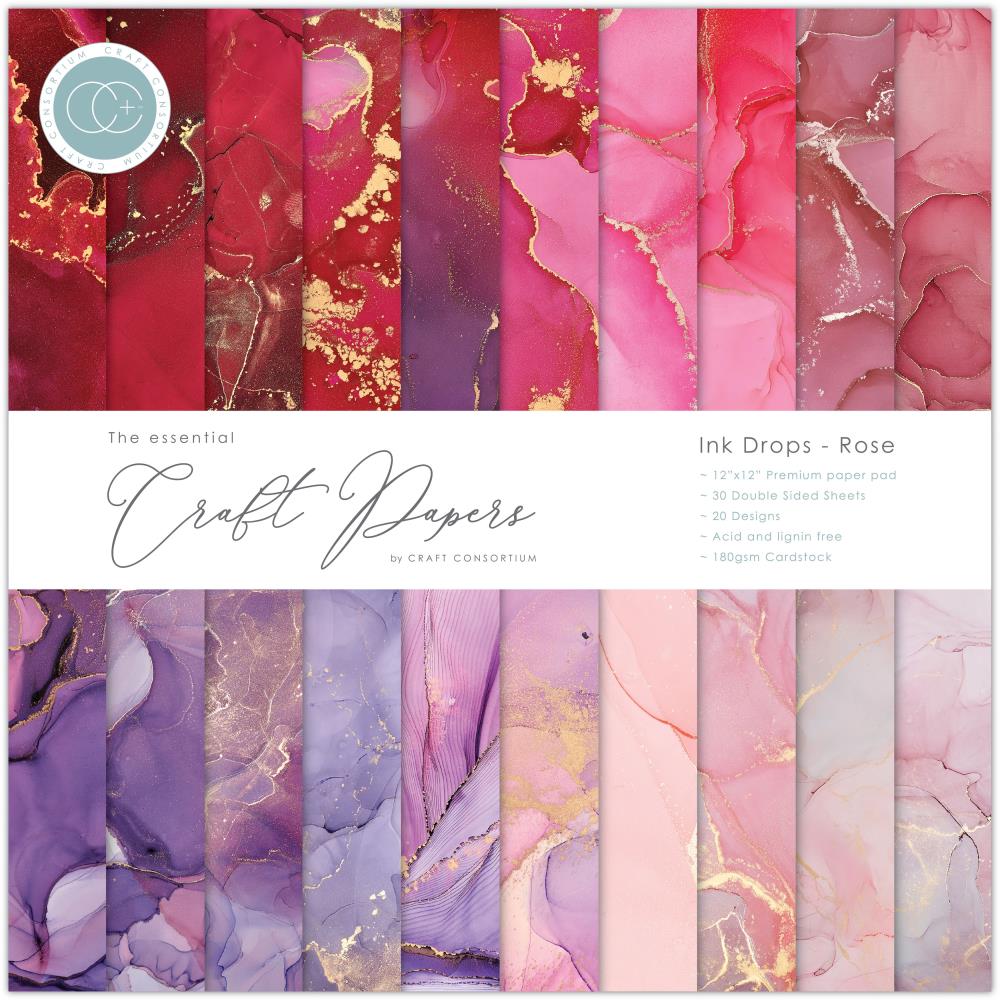 image_fc526a7a-bb04-42df-b8ad-9fbfd1193754 Craft Consortium Ink Drops ROSE 12”X12” Premium Paper Pad - Image 1