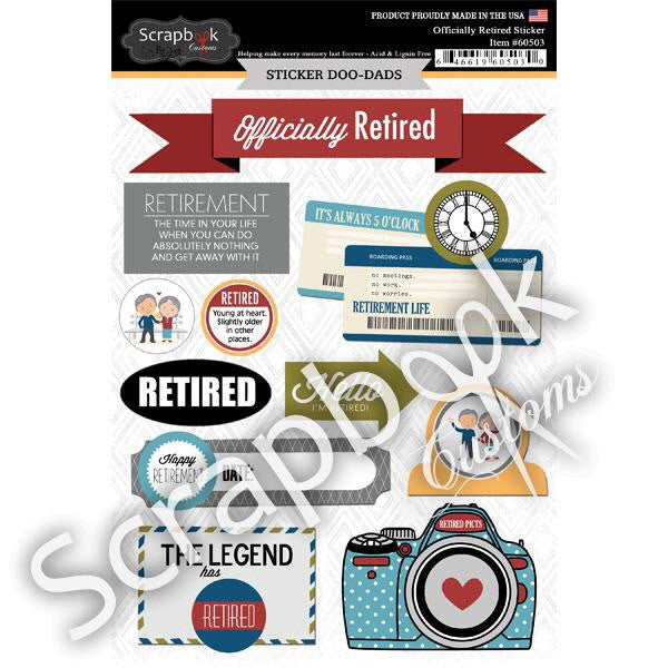 image_fd89a9c1-4b77-40d6-8ddb-ed3d0191e004 Scrapbook Customs OFFICIALLY RETIRED STICKERS 11pc Retirement - Image 1