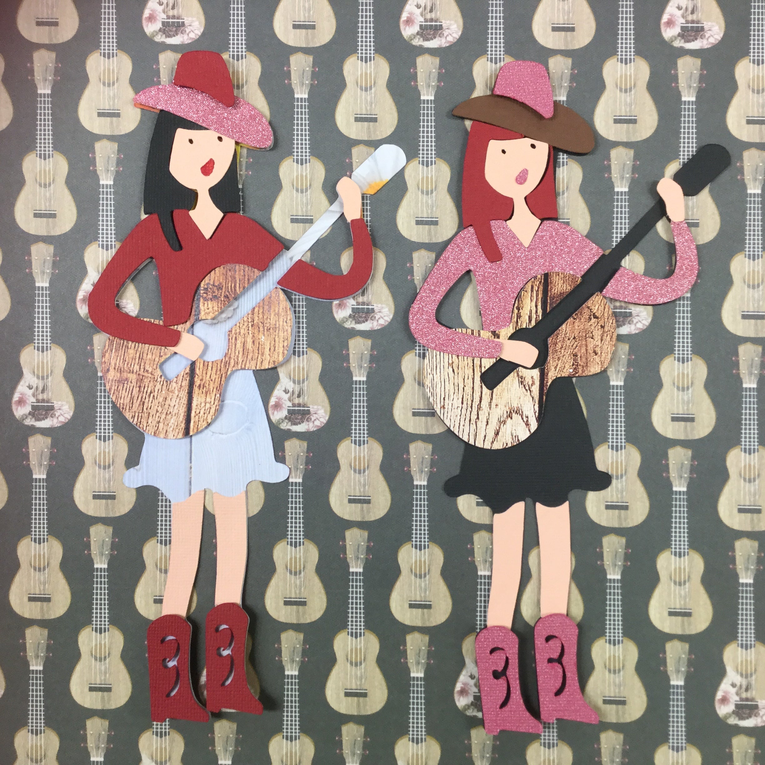 0B250353-4122-4995-A882-38F0878636F3.jpg Cowgirl COUNTRY SINGER Handmade Scrapbook Die Cut - Image 1