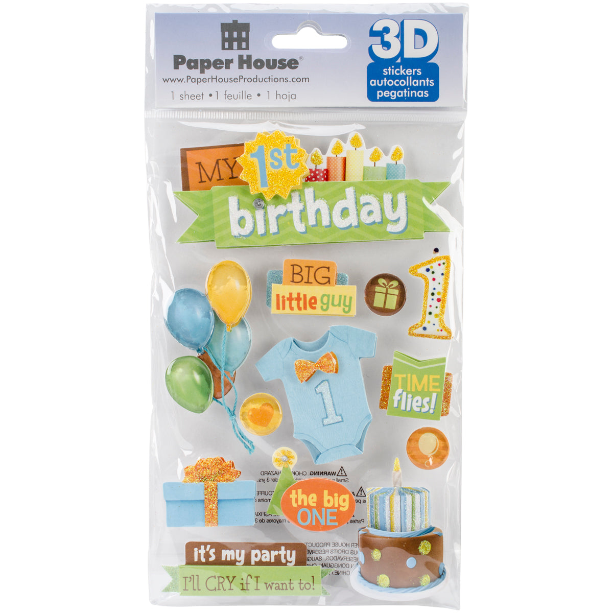 0D3D46BF-D6AD-4D83-9013-D72A64EB7333.jpg Paper House BABY BOY 1ST BIRTHDAY 3D Stickers 13pc - Image 1