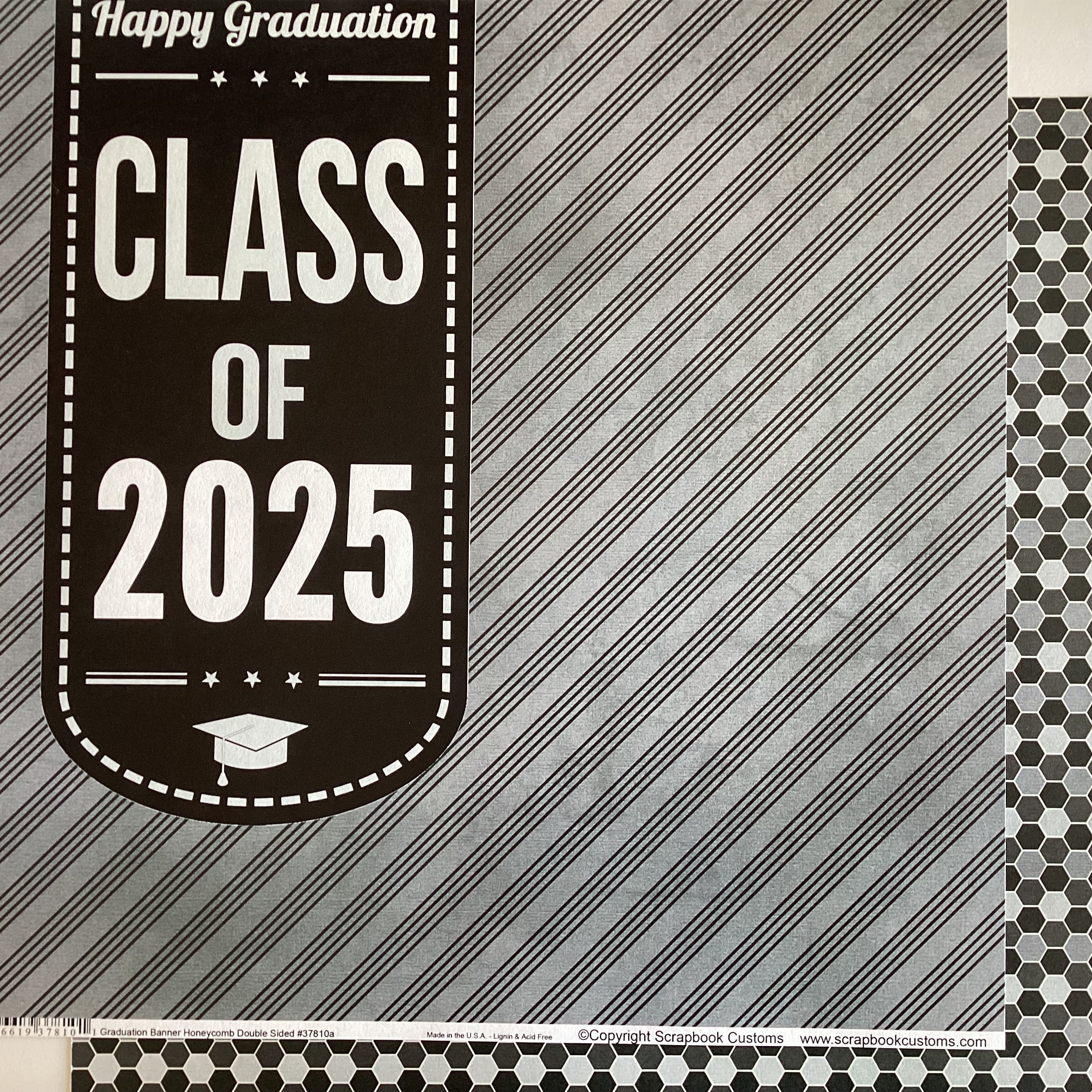 0FF245DB-CBBA-4ABE-8C7D-EE2FBA065F71.jpg Custom GRADUATION BANNER HONEYCOMB CLASS OF 2025 12"X12" Scrapbook Paper - Image 1