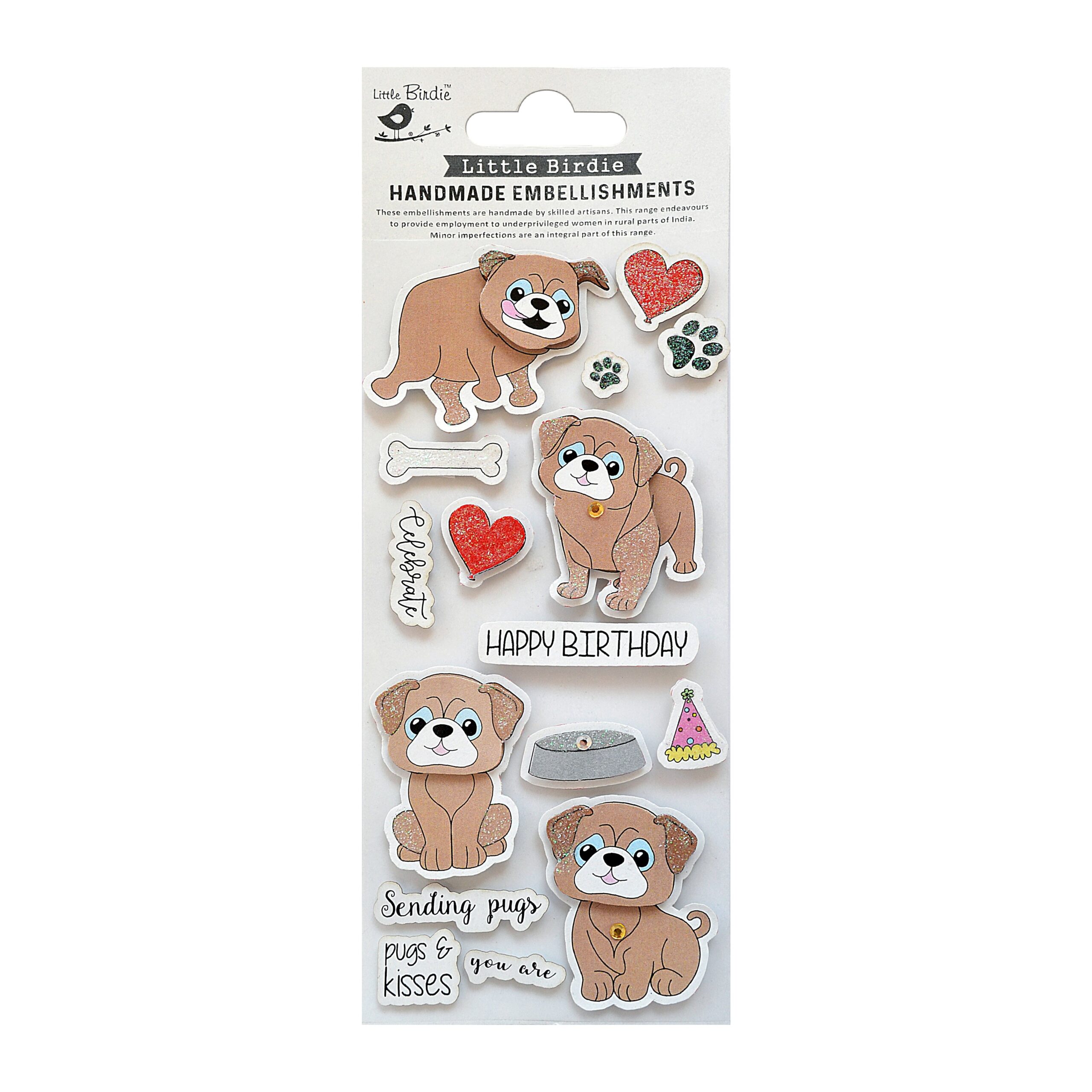 1179E092-C7AC-4466-AEC8-CC0F4C5C42C7.jpg Little Birdie CELEBRATE PAWSITIVITY Handmade Embellishments 16PC - Image 1