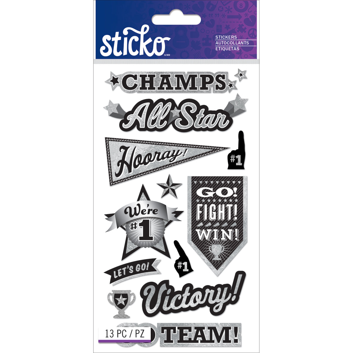 124741PK2-IT-IM.jpg Sticko SPORTS WORDS Stickers 13pc - Image 1