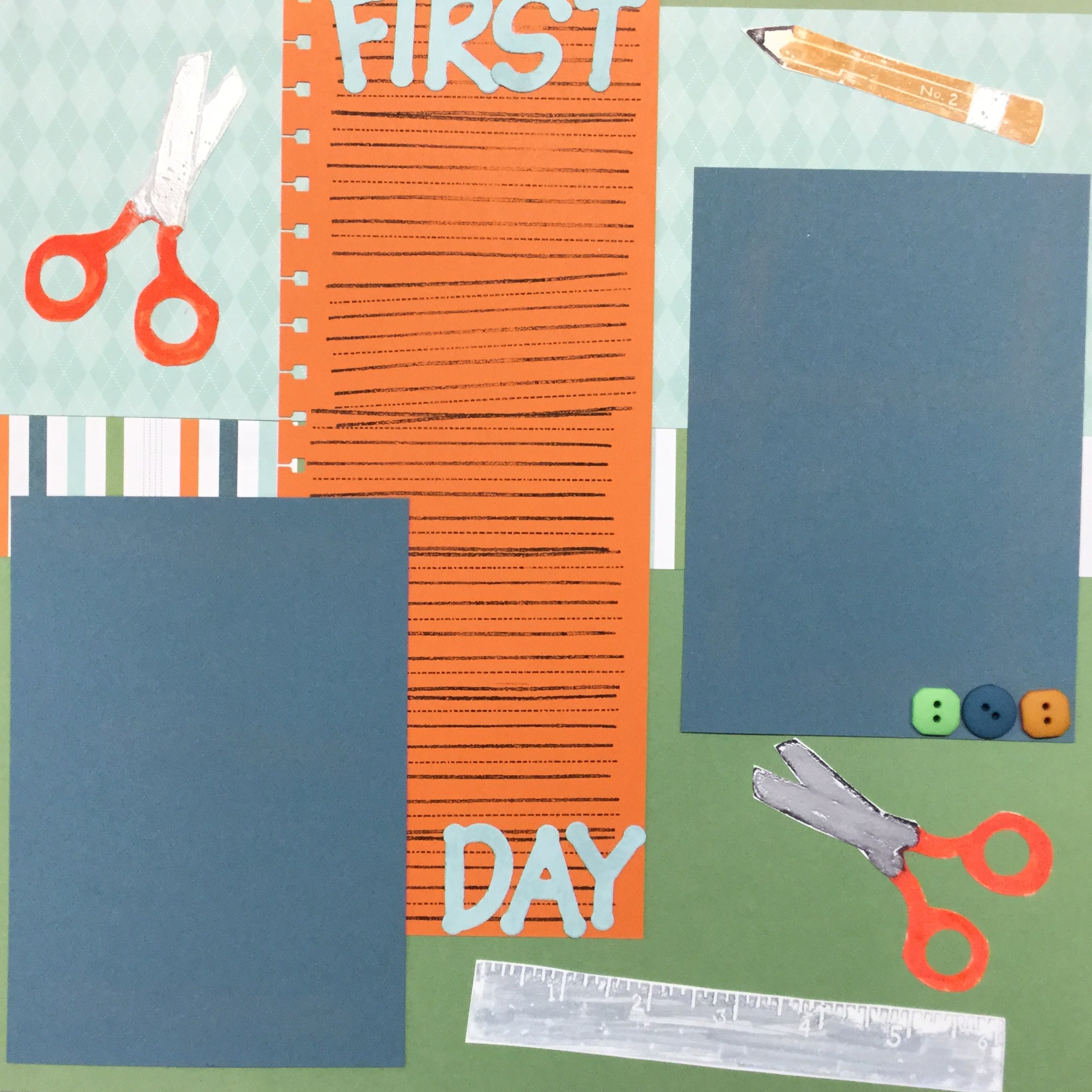 15D2AD6E-540E-4669-8CBD-4AB6D610A361.jpg Premade Pages $5.00 FIRST DAY OF SCHOOL (2) 12"X12" Scrapbook Pages - Image 1
