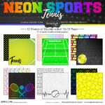 NEON SPORTS TENNIS KIT 12"X12" Scrapbook Paper 12 Sheets
