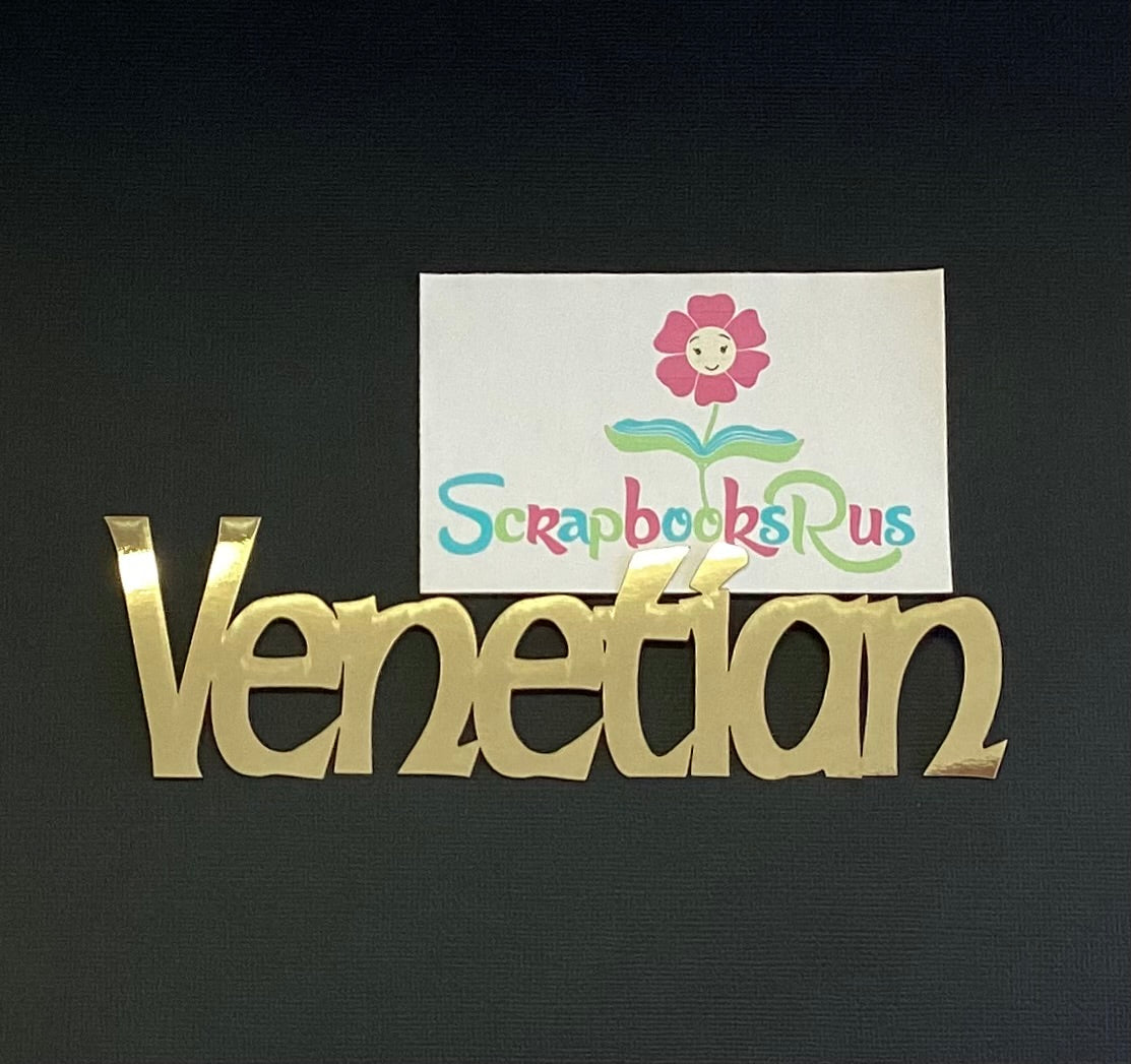 17BF5172-AB08-4876-8A0E-1762C210882E.jpg Laser Cut GOLD VENETIAN Diecut Scrapbook Title - Image 1