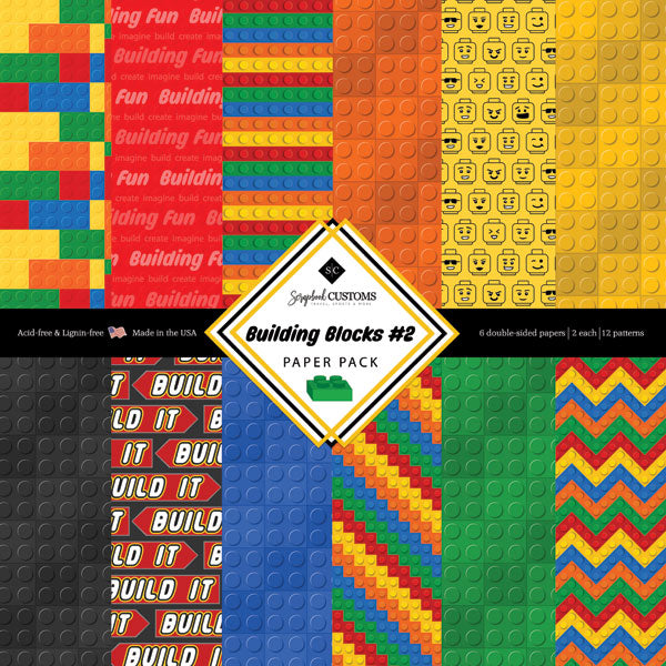 1AA051E3-9F37-485C-992A-C12F7AEC2610.jpg BUILDING BLOCKS X2 Lego 12”X12” Scrapbook Paper Pack - Image 1