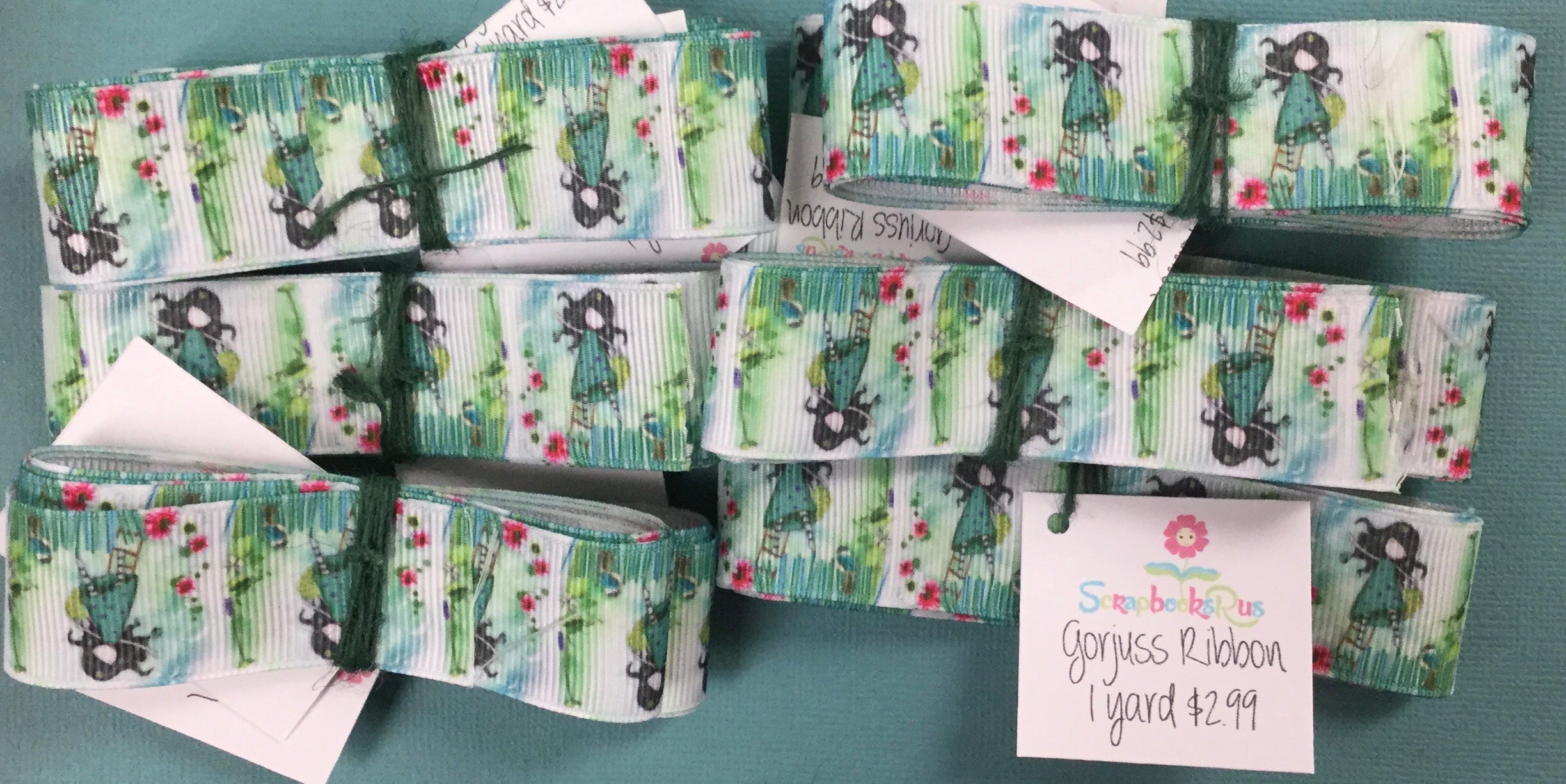 1ECE3995-6813-4D06-8207-89BF9F3D82CC.jpg Santoro London Gorjuss Girls Green Ribbon 1 yard - Image 1