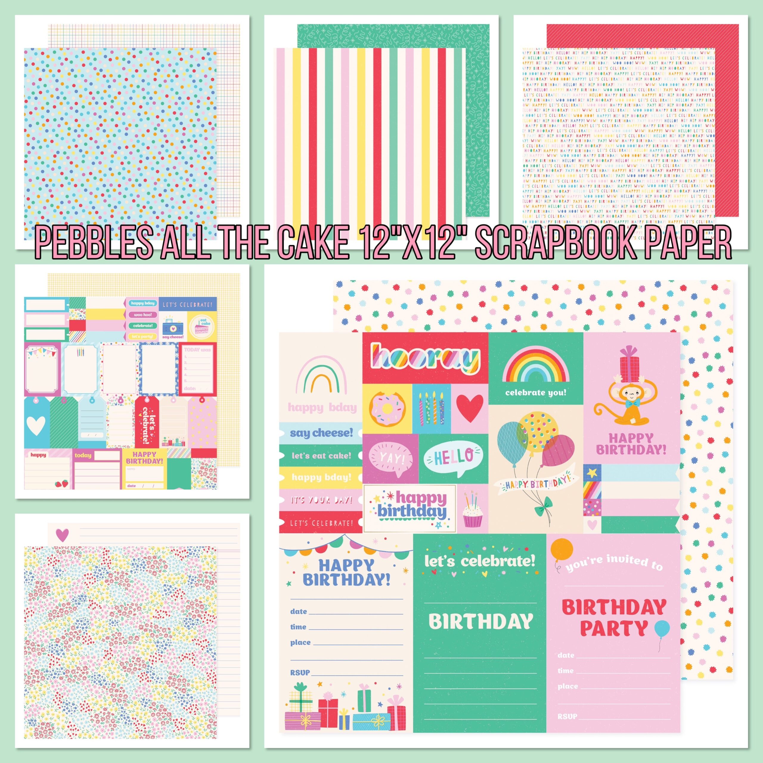 20181F9F-349F-4AC7-A51D-AF2EDCD96A9A.jpg Pebbles ALL THE CAKE 12"X12" Scrapbook Paper - Image 1