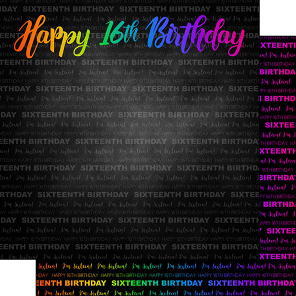 23F50EDF-FBFD-4F01-A9AD-50C4EBEDA1AA.jpg NEON 16th BIRTHDAY DS 12"X12" Scrapbook Paper - Image 1