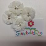 Chiffon Fabric Flowers WHITE with Pearl & Rhinestone Centers 4pc - Image 2