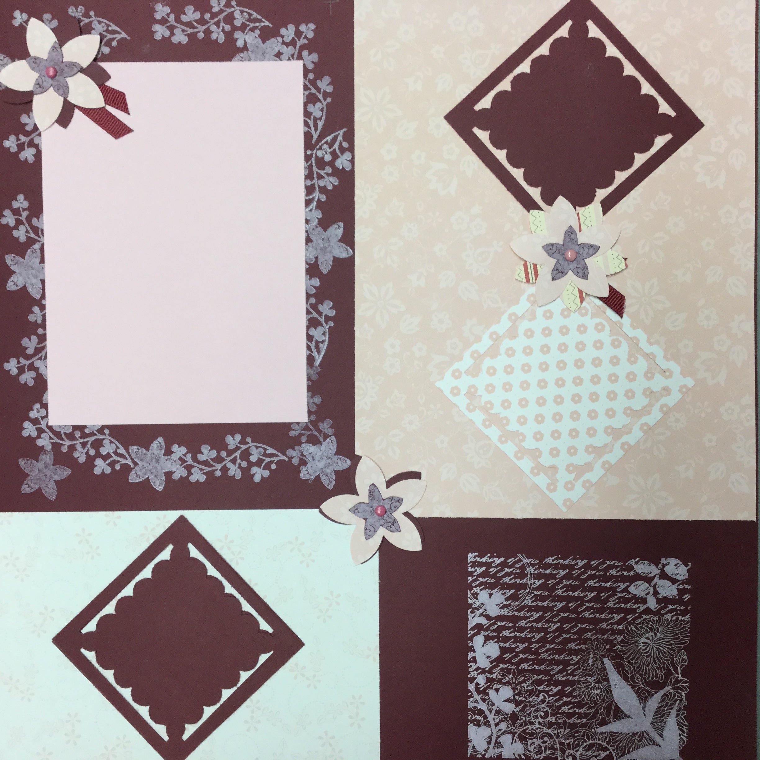 250429B9-809D-440D-966F-94F0BF2F6788.jpg Premade Pages PINK & BURGUNDY # 2 12"X12" (2) Scrapbook Pages - Image 1