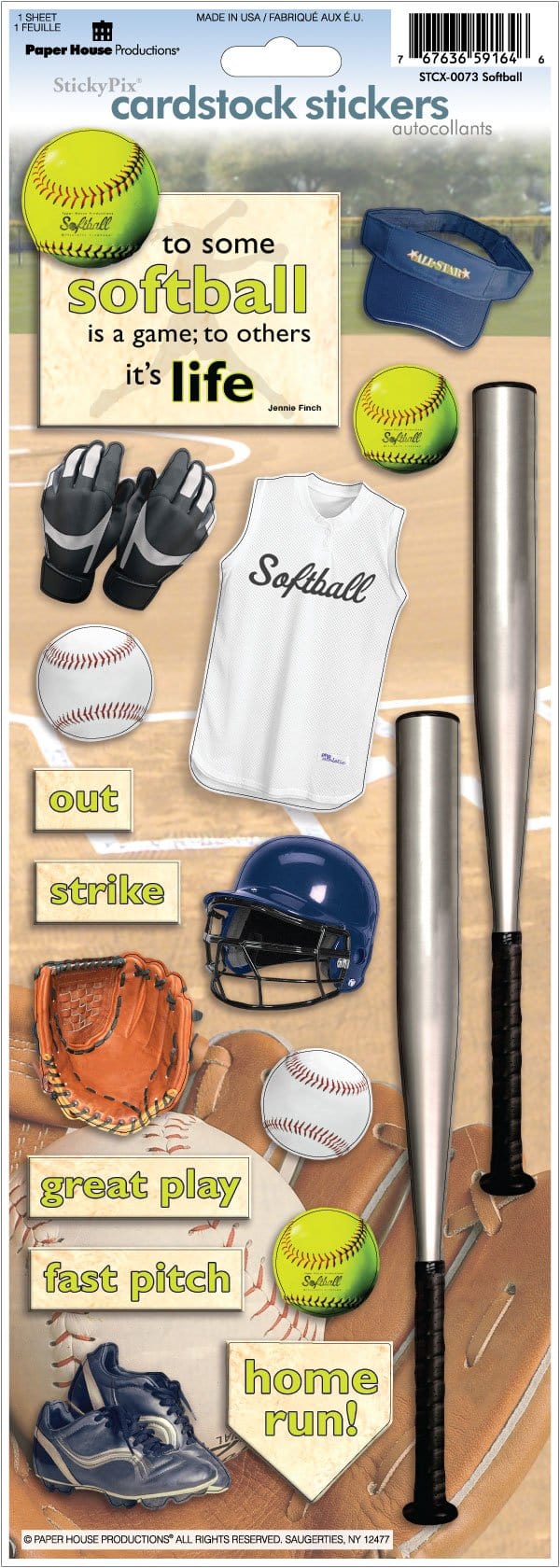 26086F14-61DF-4393-B32B-9A9435782338.jpg Paper House SOFTBALL Cardstock Sticker Sheet - Image 1