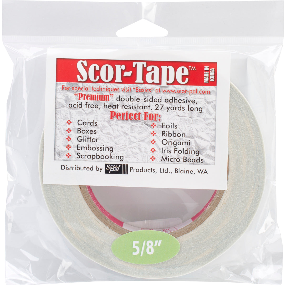 262433PK.jpg Scor-Pal SCOR-TAPE 5/8" Double Sided Adhesive Tape 27 yds - Image 1
