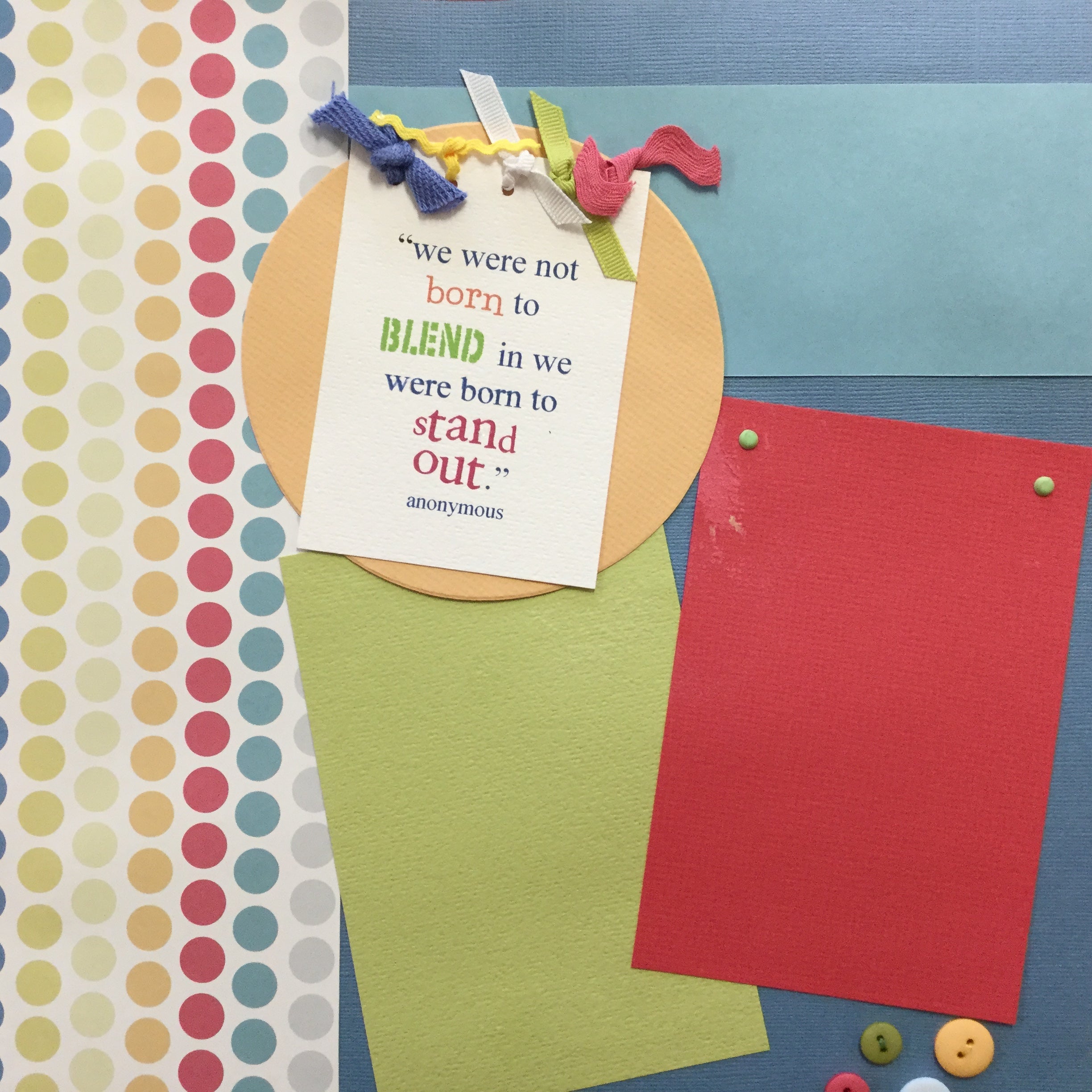 2D2ABE1B-383D-45BB-A109-59CEE1E30C00.jpg Premade Pages $5.00 STAND OUT DOTS (1) 12"X12" Scrapbook Pages - Image 1