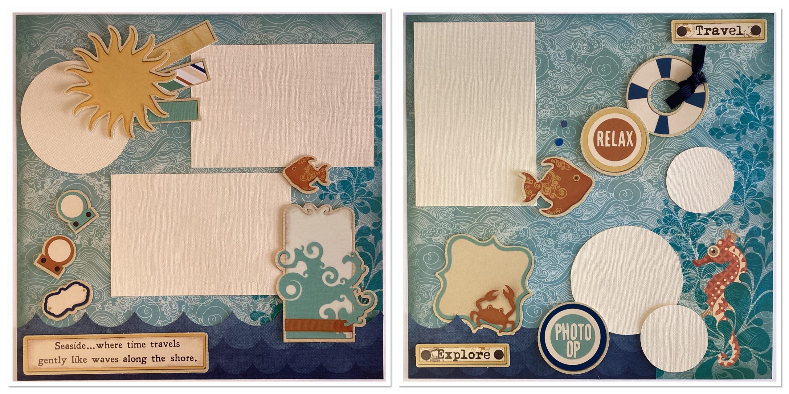 30950473-59FE-4B8C-AC14-6B1AC573A5FD.jpg Premade SEASIDE EXPLORE (2) 12”X12” Scrapbook Pages - Image 1