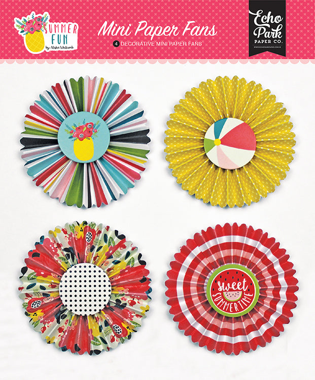 30D938B2-7403-4A17-9F52-6B39D12562CE.jpeg Echo Park Summer Fun MINI PAPER FANS 4pc - Image 1