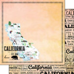 CALIFORNIA POSTAGE MAP - PEACH Double Sided 12"X12" Scrapbook Travel Paper
