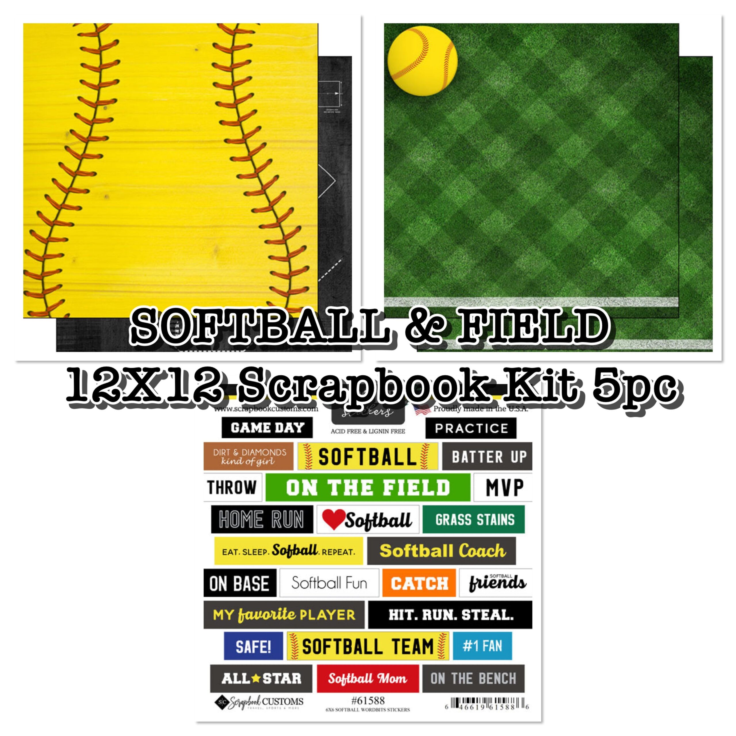 394F1C32-0DE9-459F-A580-27A8C57694F8.jpg SOFTBALL & FIELD 12X12 5pc Kit Scrapbook Customs Sports - Image 1