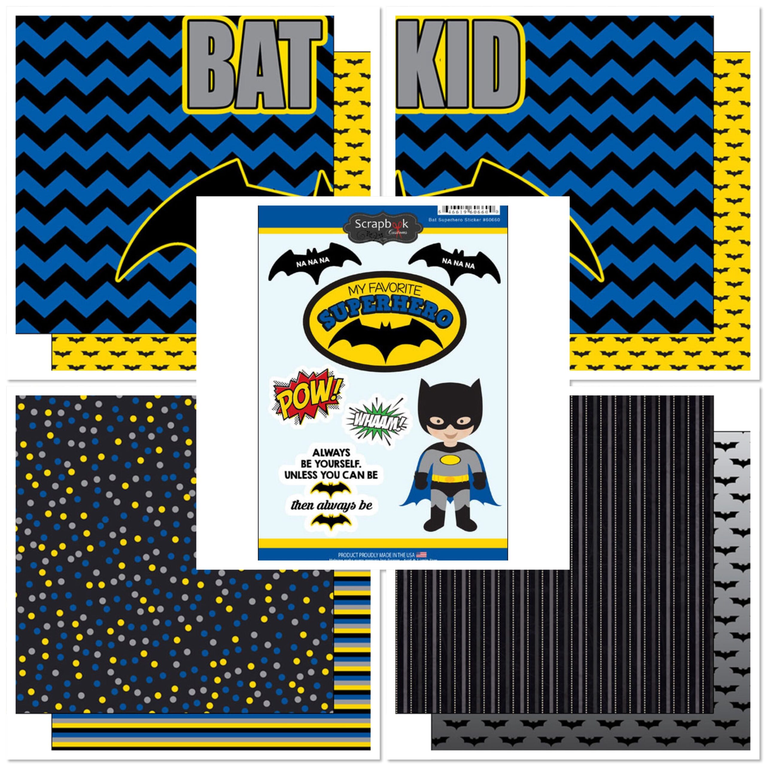 39CD9C51-3B4A-48FC-B00D-A4188642F290.jpg Superhero BAT KID 12”X12” Scrapbook Kit - Image 1