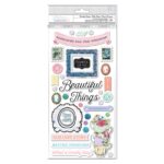 Bo Bunny Thickers BEAUTIFUL THINGS Foil Chipboard Phrase Stickers 68pc