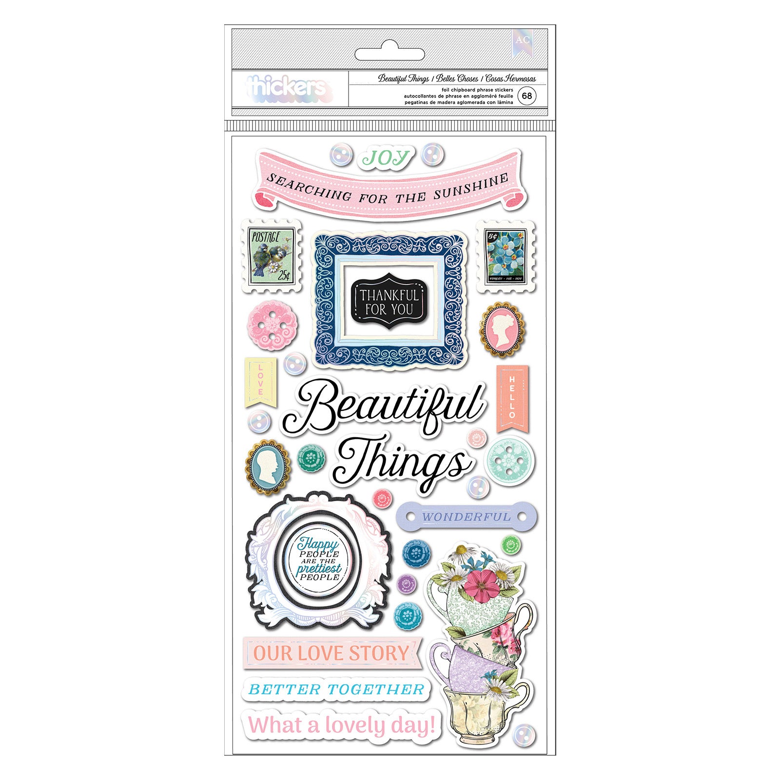 3CD82818-E9F3-4A56-83B8-8D75C6E5E272.jpg Bo Bunny Thickers BEAUTIFUL THINGS Foil Chipboard Phrase Stickers 68pc - Image 1