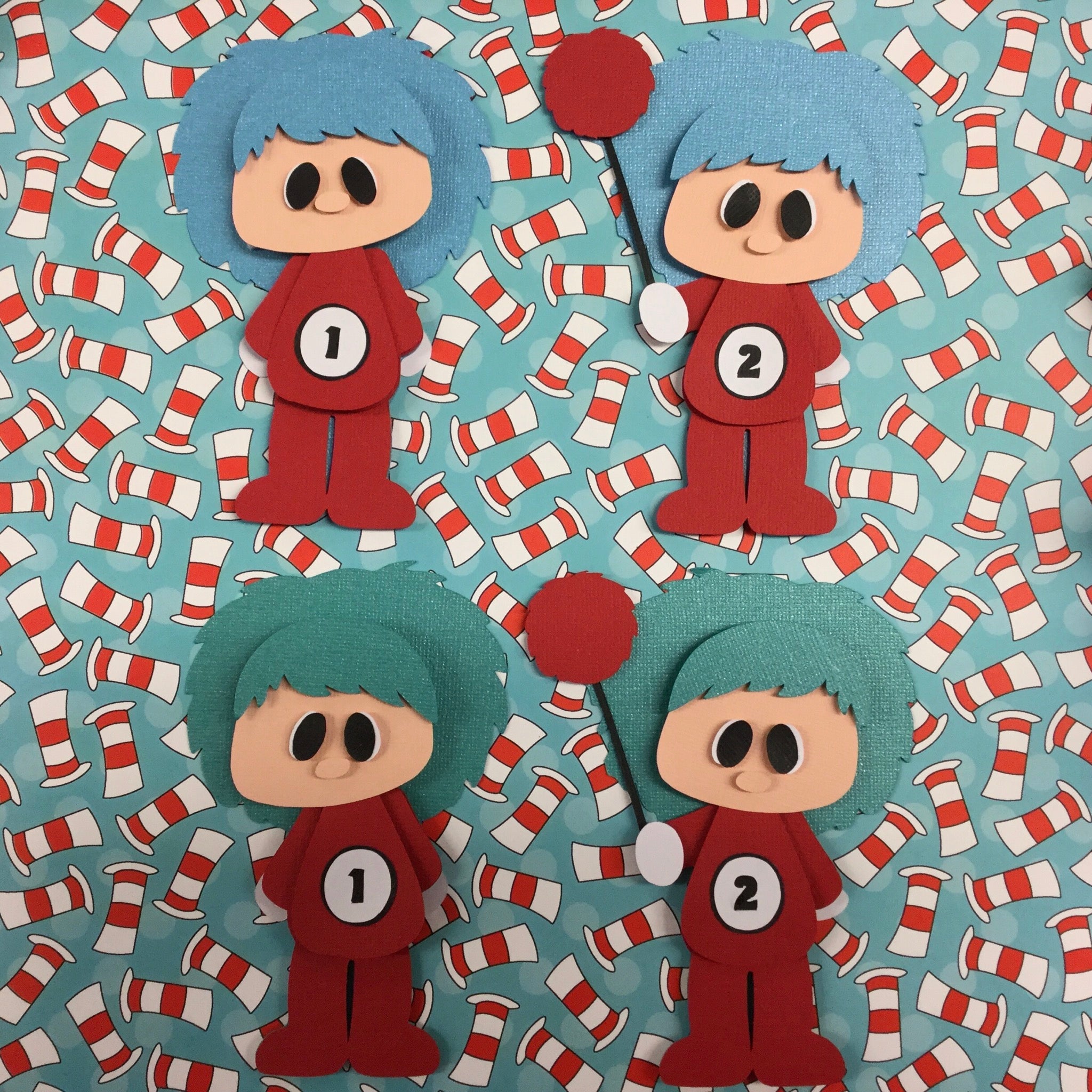 3D5FF2E1-A2E8-4065-9110-47C01E0DF15F.jpg Dr. Seuss THING 1 ONE THING 2 TWO Die Cut Embellishment - Image 1