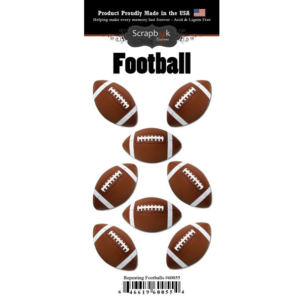 45EE138F-0416-47BB-87F9-4D8A722F1350.jpg REPEATING FOOTBALLS Stickers 8pc Scrapbooksrus Customs - Image 1