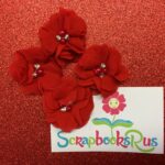 Chiffon Fabric Flowers RED with Pearl & Rhinestone Centers 4pc