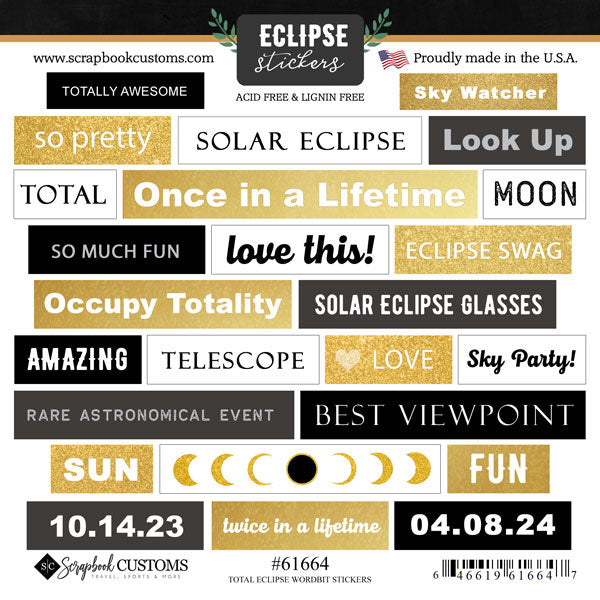 48318387-F318-4D91-A052-E5511693D6B8.jpg Scrapbook Customs 6X6 TOTAL ECLIPSE WORDBIT STICKERS 25pc - Image 1
