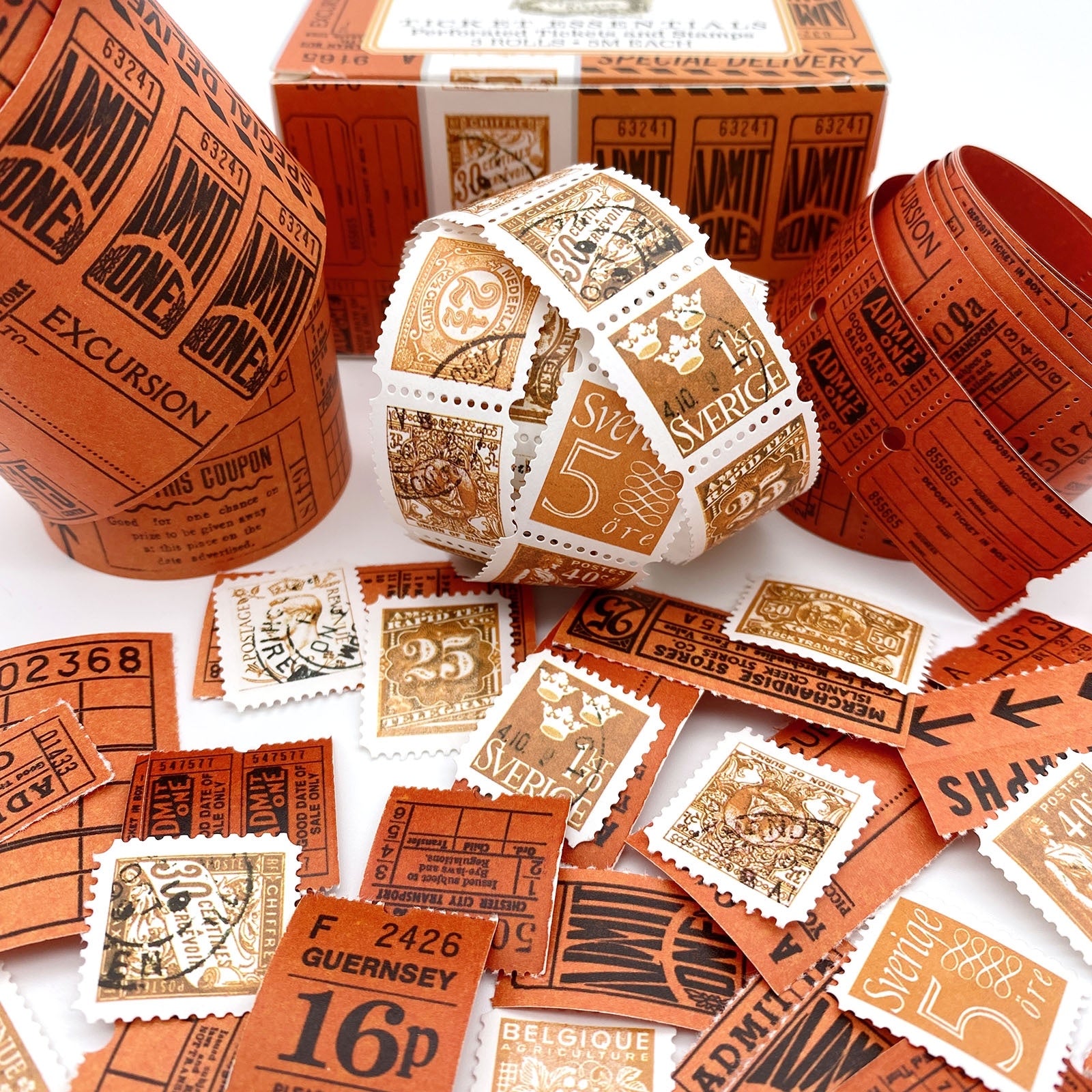 48F78647-774A-4657-BE14-2504AF60B51B.jpg 49 and Market Vintage Bits TICKET ESSENTIALS CITRUS Perforated Tickets & Stamps 3 Rolls - Image 1