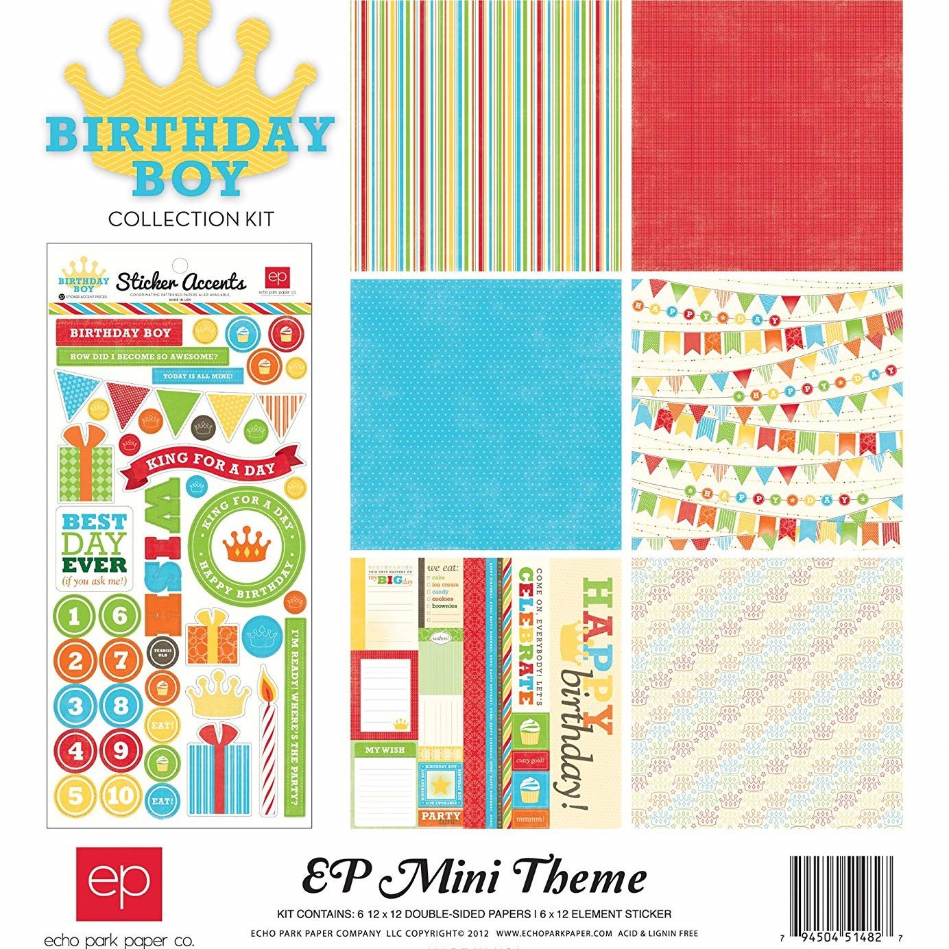 49CB6C87-E47B-4DB1-B66F-7DDDA0A01AF6.jpg Echo Park BIRTHDAY BOY 12"X12" KIT Mini Theme 7pc - Image 1