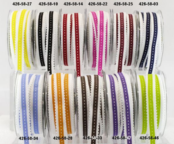 5.8_Scalloped_Edge_Set.jpg May Arts 5/8" Grosgrain SCALLOP EDGE STITCH Ribbon 1 yard yd - Image 1