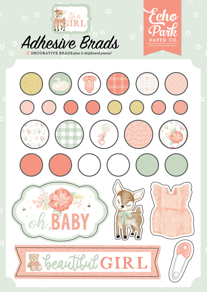 5032C64C-2C36-40F2-BC62-D1A830821E01.jpg Echo Park IT’S A GIRL Adhesive Brads 25pc - Image 1