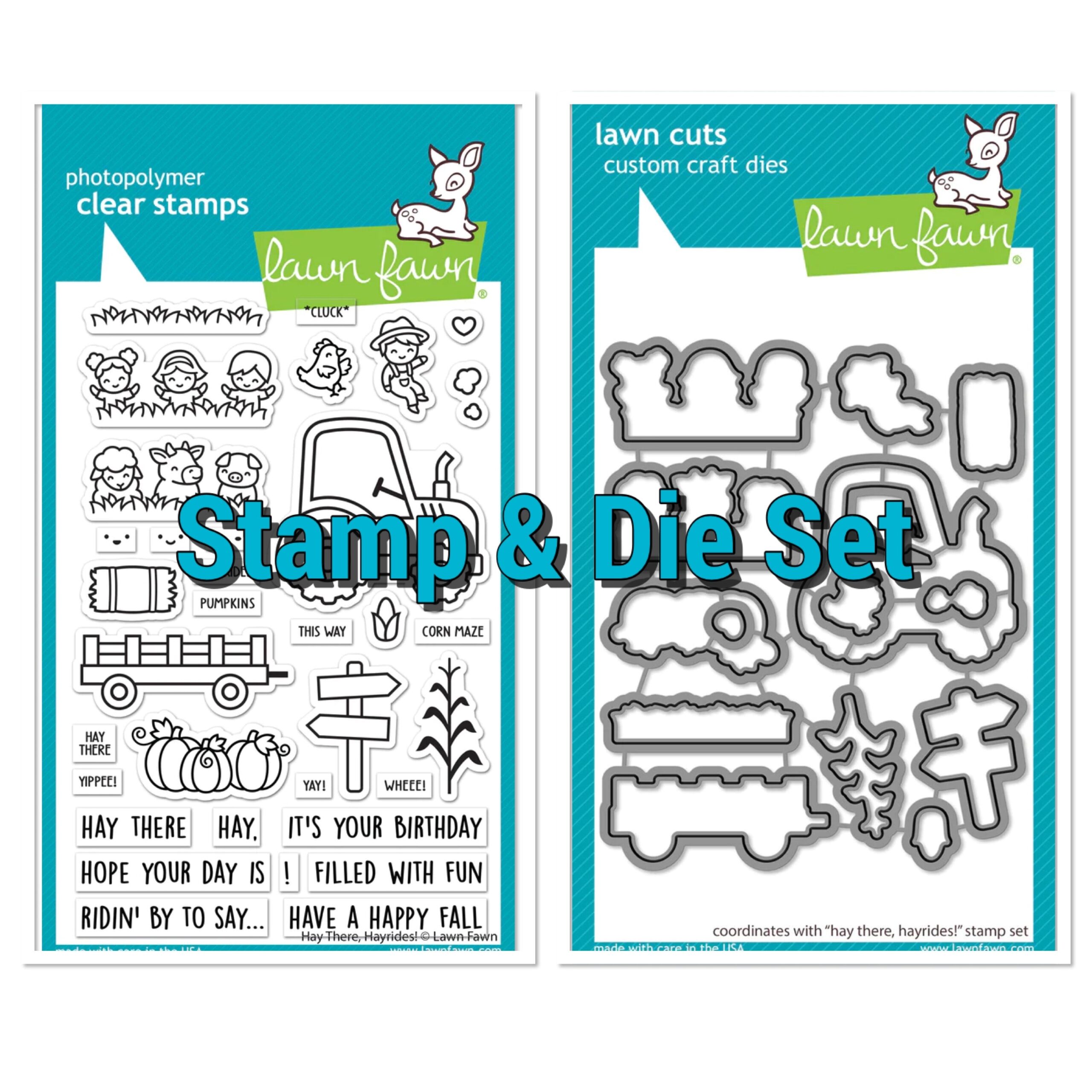 5384F8EC-4529-4338-827F-58AF71B8E866.jpg Lawn Fawn HAY THERE, HAYRIDES! Stamp & Die SET - Image 1