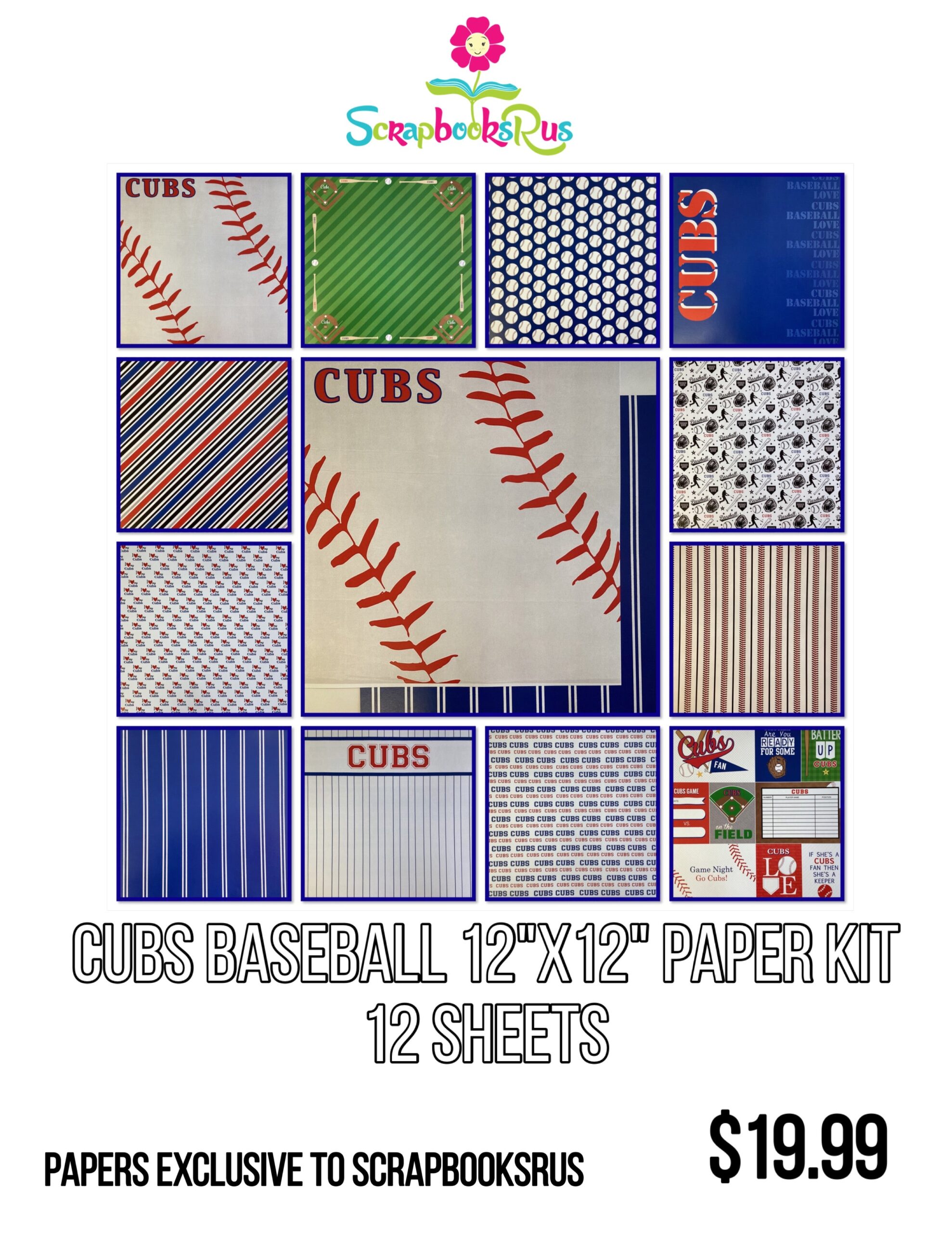 542469B3-50BB-4A22-9B81-DB5243A9667D.jpg Scrapbooksrus CUBS BASEBALL 12"X12" Scrapbook Paper Kit 12 Sheets - Image 1