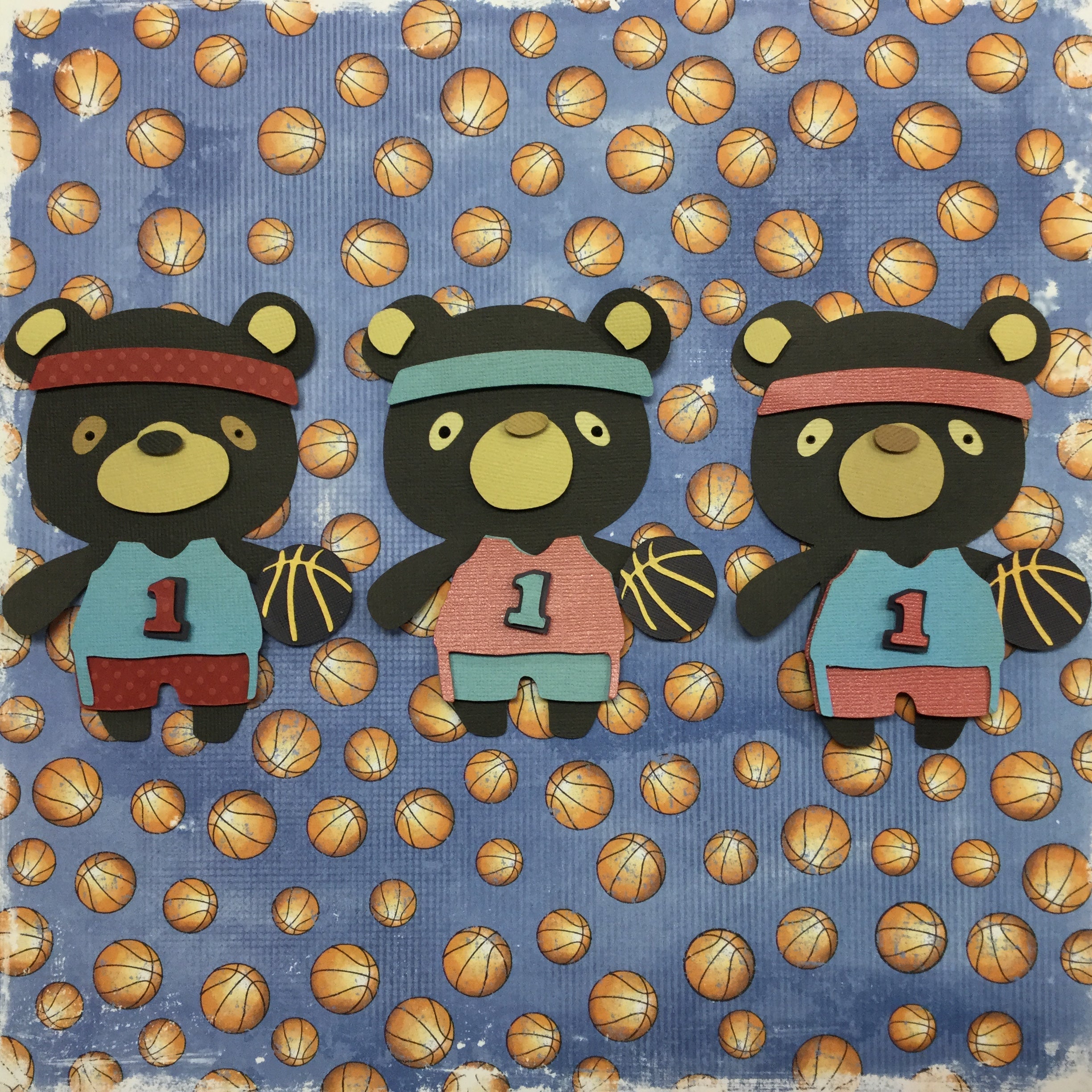 573A53C9-C7E9-4BA2-A00C-759FE7A74AA5.jpg Teddy Bear BASKETBALL Sports Die Cut Embellishment - Image 1
