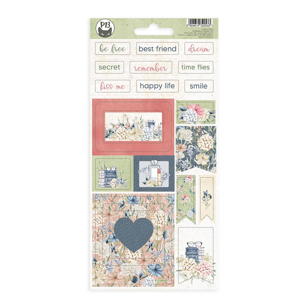 576A5D90-11ED-47CB-8D0C-025ACF7C540F.jpg P13 LADY’S DIARY Chipboard Stickers 01 22pc - Image 1