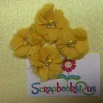Chiffon Fabric Flowers YELLOW with Pearl & Rhinestone Centers 4pc