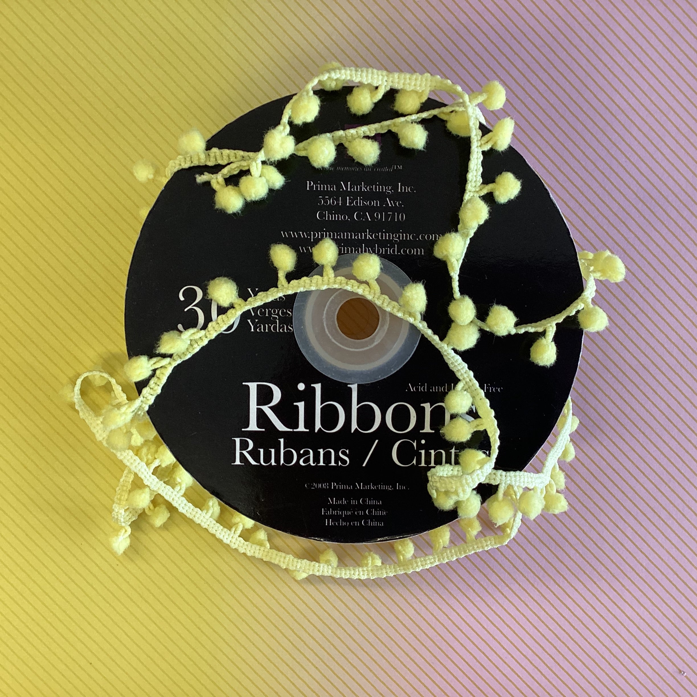 5C4C8097-F082-45EA-A9C1-7F7ED0F28779.jpg Prima POM POM YELLOW Ball Trim Ribbon - Image 1
