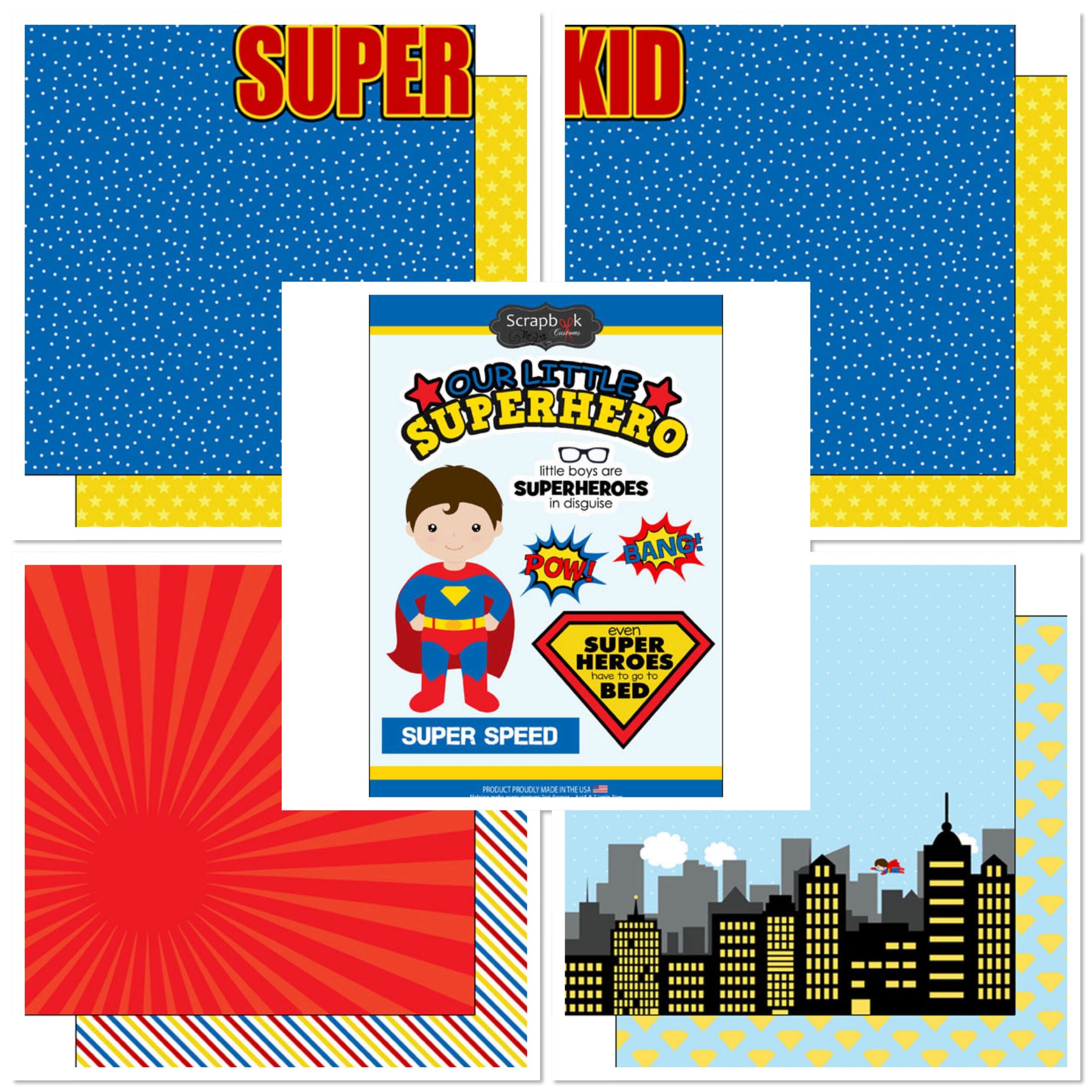 5D5B75BB-F677-42FA-B541-981E3DD19C05.jpg Superhero SUPER KID 12”X12” Scrapbook Kit 9pc - Image 1