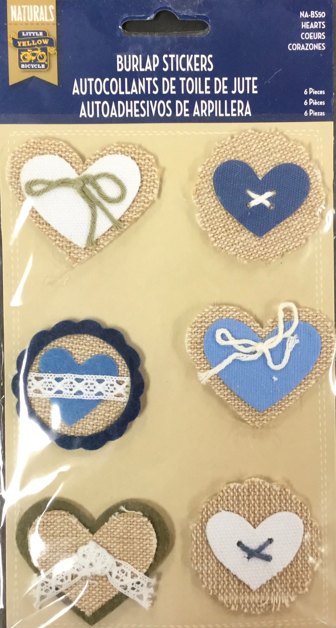 5EE838AE-3B11-48F8-BC0F-758CDE268032.jpg Little Yellow Bicycle Naturals HEARTS Burlap Stickers 6 pc - Image 1