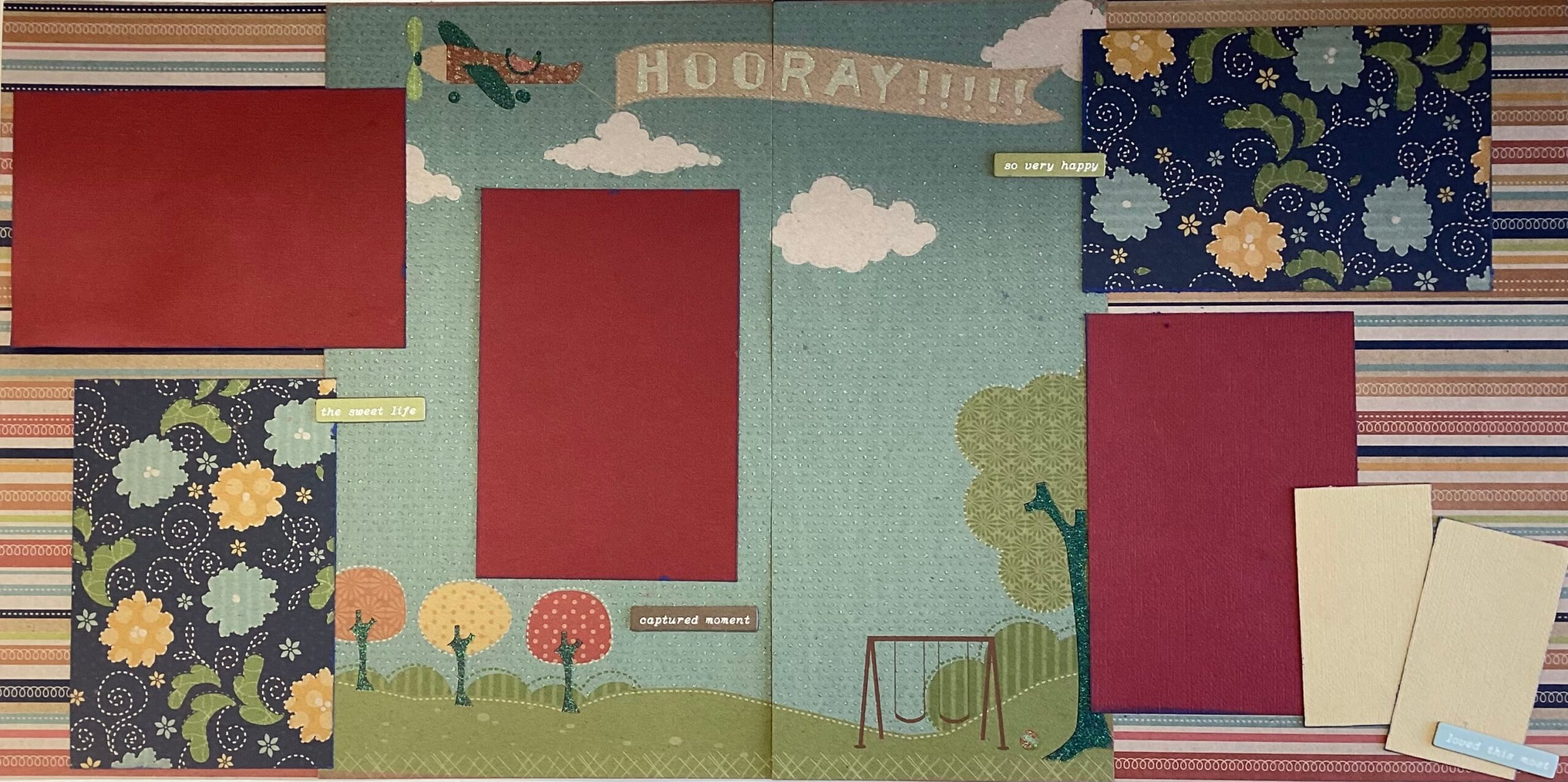 60F5B4E5-0485-4308-B221-203CE55D0169.jpg Premade AIRPLANE HOORAY (2) 12”X12” Scrapbook Pages - Image 1