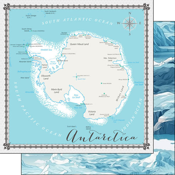 62ED7C73-653E-452E-B161-F71EACD28FA8.jpg ANTARCTICA MEMORIES MAP 12”X12” Paper Scrapbook Customs - Image 1