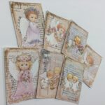 Tags & Ephemera 7pc VINTAGE FLORAL BABY ANGELS - Image 2