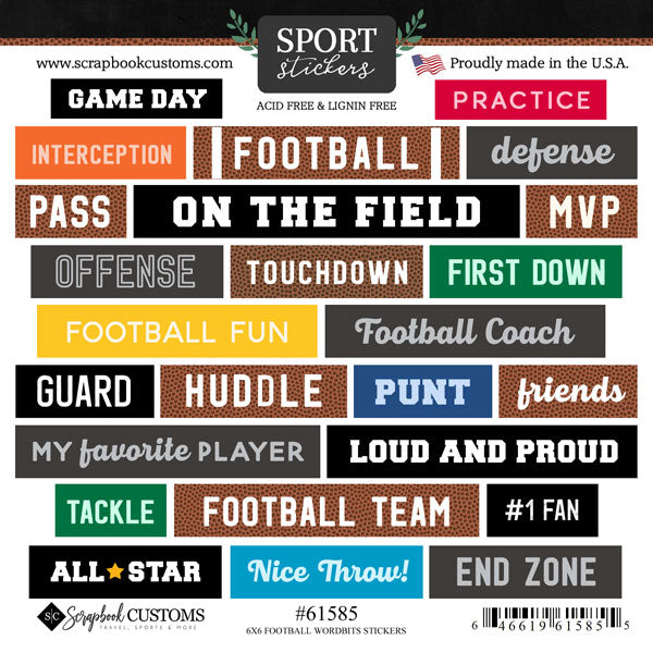 63A0453C-B56D-4F10-901F-694C066876AE.jpg Scrapbook Customs 6X6 FOOTBALL WORDBITS STICKERS 25pc - Image 1